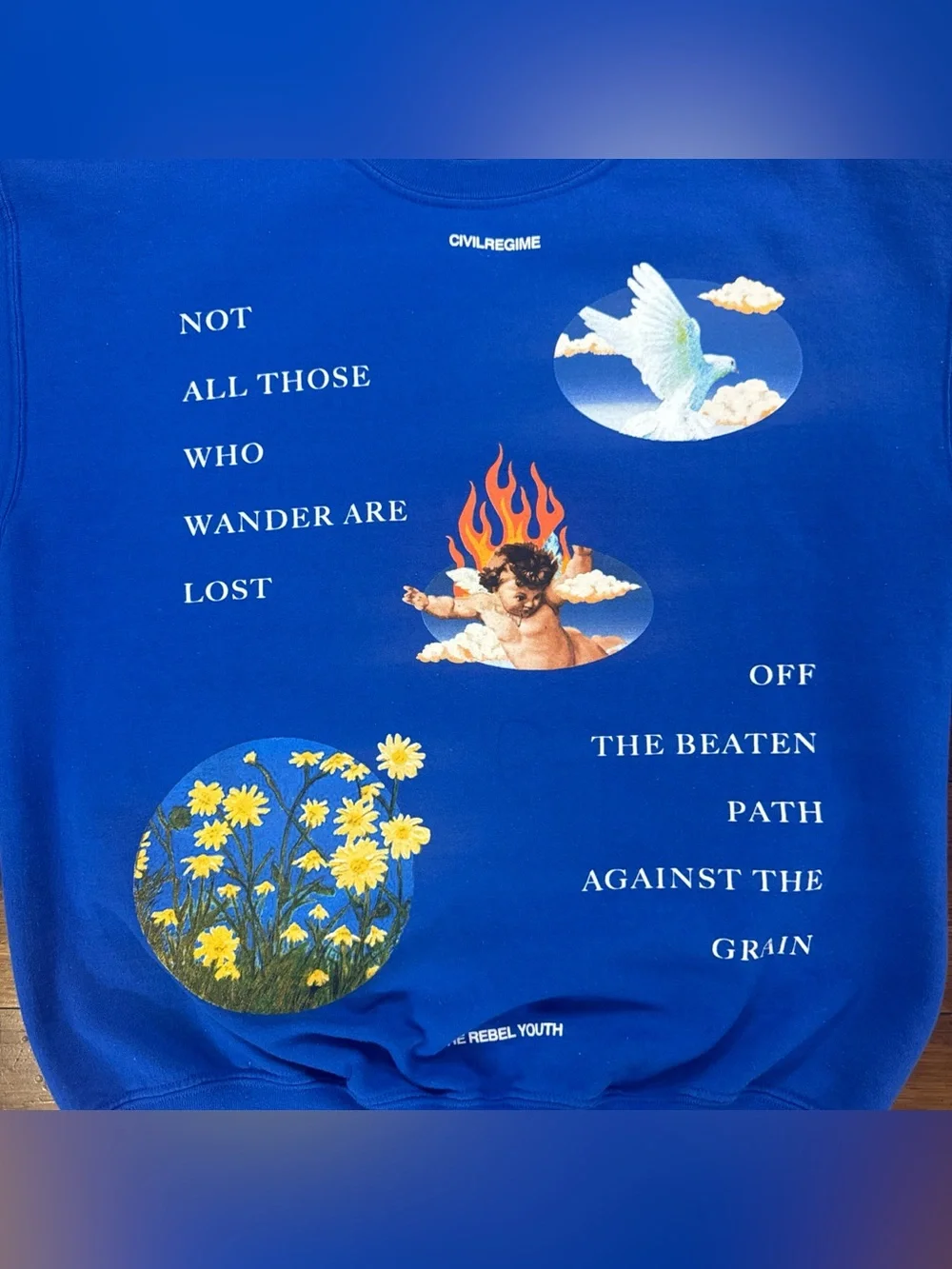 Civil Regime Crewneck Sweatshirt Medium Blue Off The Beaten Path Graphic Pullove